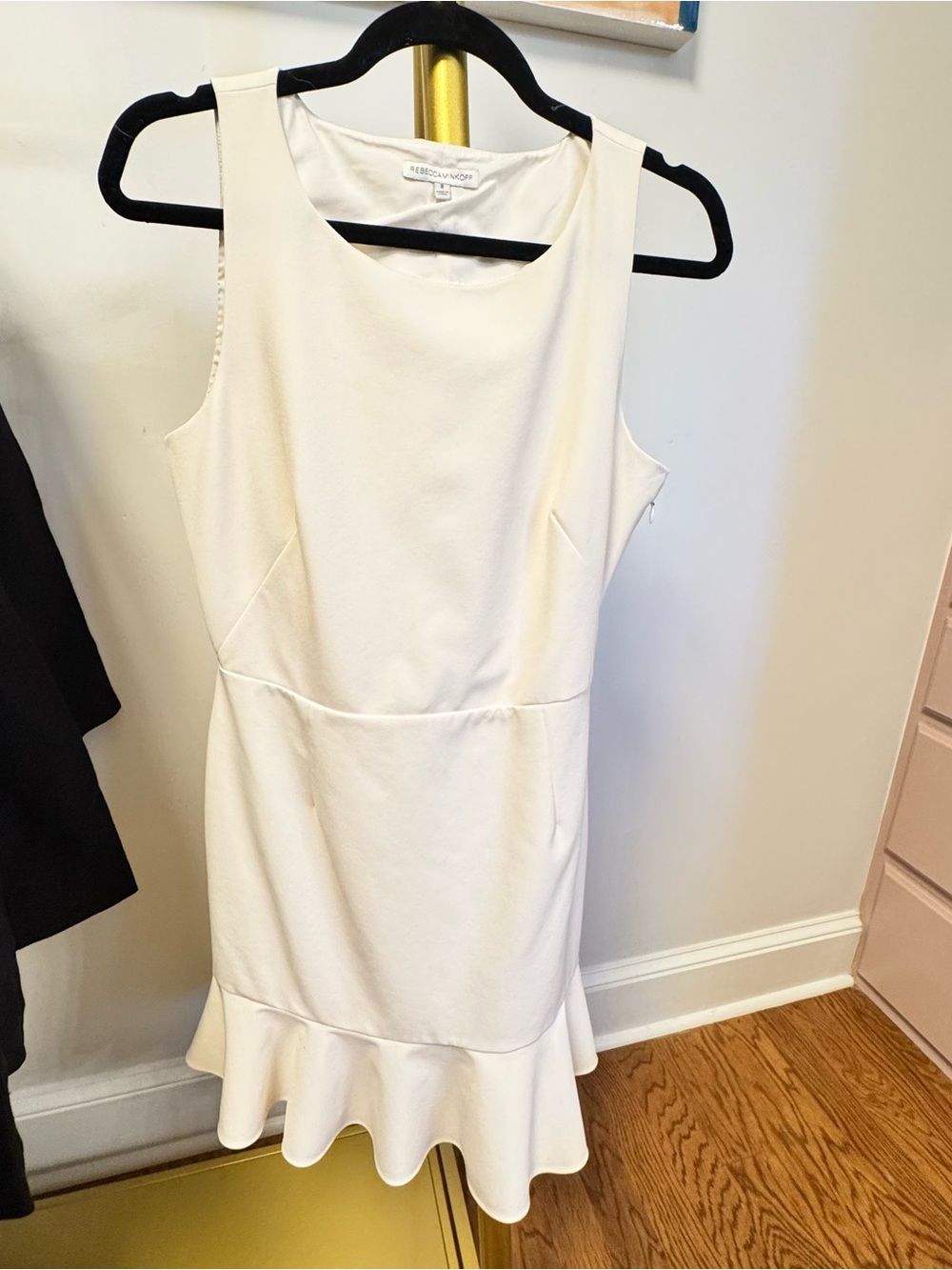 Rebecca Minkoff Cream Sleeveless Ruffle-Hem Mini Dress with cutout back